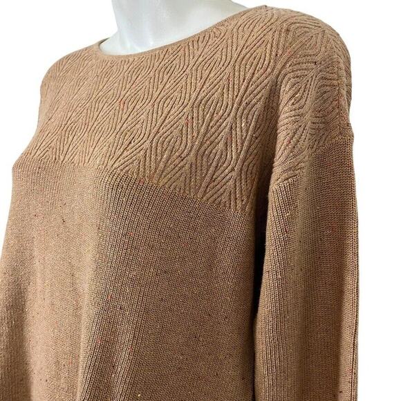 Talbots Womens Tan Cable Knit Cotton Blend Long Sleeve Pullover Thin Sweater M - Picture 8 of 16